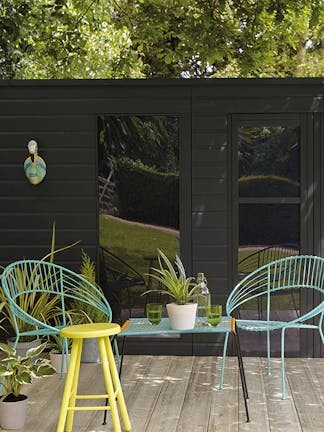 Summer House: Lamp Black 228 Chairs: Turquoise Blue 93 Stool: Trumpet 196