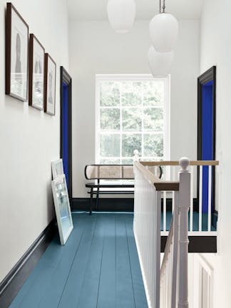 Walls: Shallows, Trim: Jack Black, Door: Smalt, Floor: Air Force Blue